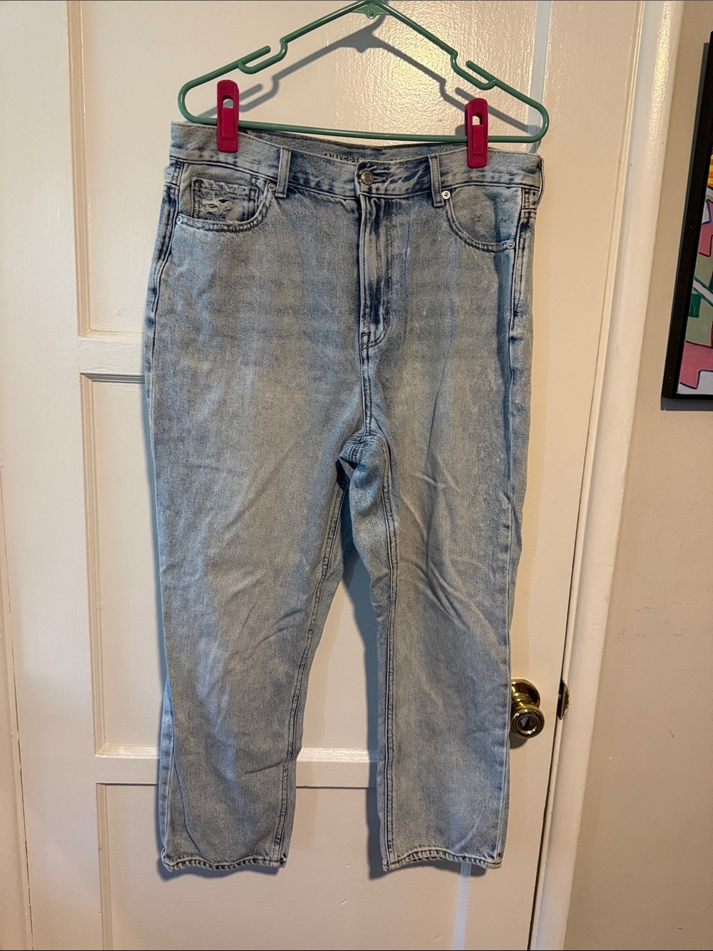 American Eagle Light Wash Distressed Classic High-Rise Jeans Short Cut